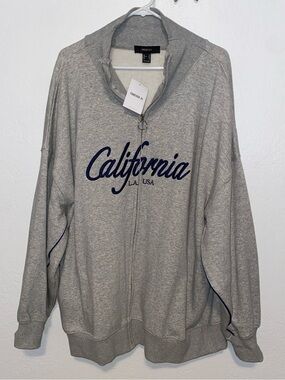 Forever 21 Plus Size Gray California Zip-Up Oversized Sweater NWT Size 3X